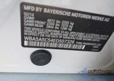 2014 BMW 528I z USA, uszkodzony, nr VIN WBA5A5C54ED507326